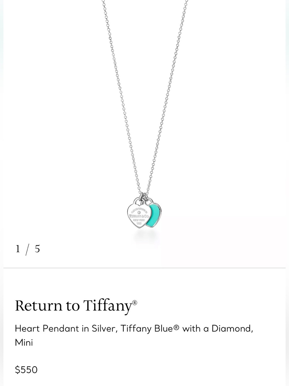 Tiffany & Co. Heart Pendant in Silver Necklace Tiffany Blue with a Diamond Mini